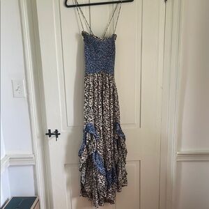 Free People Blue Asymmetrical Tiered Maxi Dress